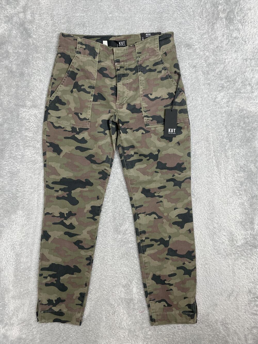 KUT From The Kloth Pants Womens 4 Green Camo Reese Ankle Straight Leg Stretch
